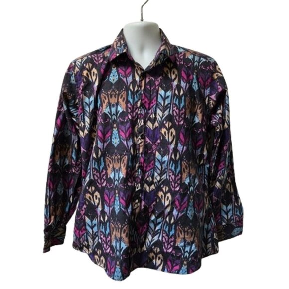 Jared Lang Geometric Print Long Sleeve Button Up Shirt - Picture 1 of 7